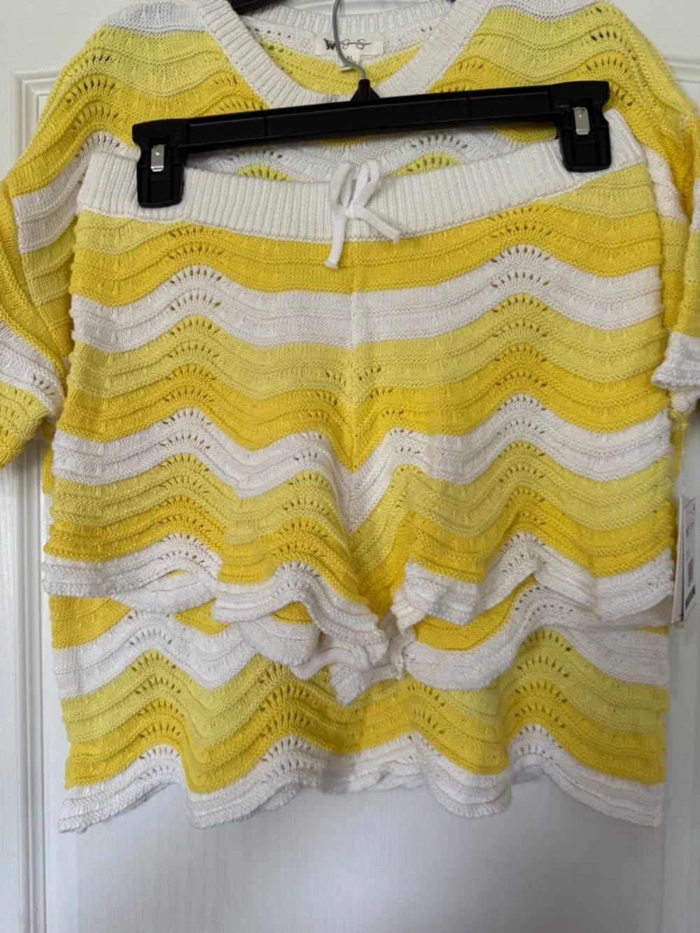 Jessica Simpson Yellow and White Knit Wave-Stripe Skort Shorts